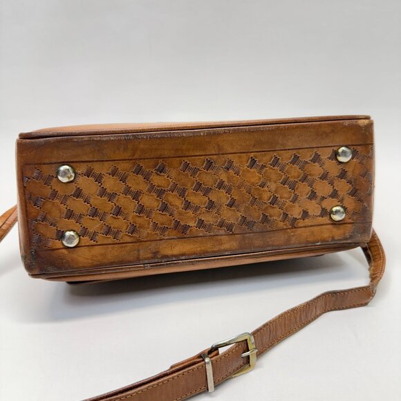 Vintage Hand Tooled Leather Shoulder Bag Made In Mexico Rose Flower - Picture 13 of 16